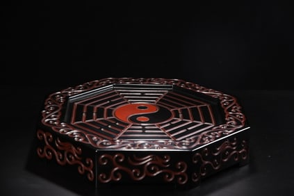 An Exquisite Carved Red Lacquer Trigram Pattern Ornament