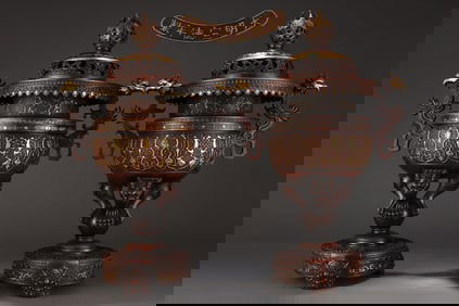 A Pair of Exquisite Gilt Bronze Lotus Pattern Dragon Pattern Eight Treasures Pattern Double-Ears and