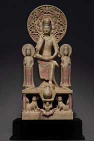 A Fine Marble carving Painted Color Statue of Bodhisattva