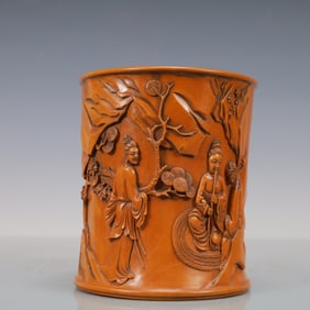 A Exquisite Boxwood Character and Story Pattern Brush Pot