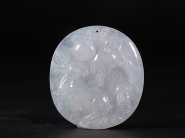 An Exquisite Jadeite Bats and Peach Pattern with poem Brand