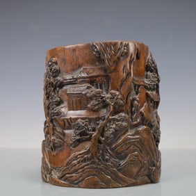 A Exquisite Zitanwood Landscape Pattern Brush Pot