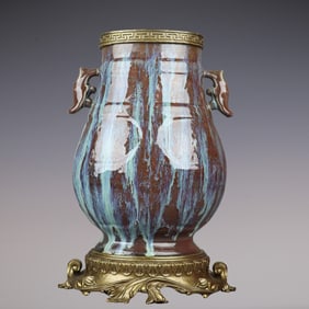 An Exquisite Flambe Glazed Inlaid Bronze Double-Ears Jar
