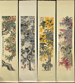 A Chinese Vertical Scroll Ink Painting of Flower on Paper