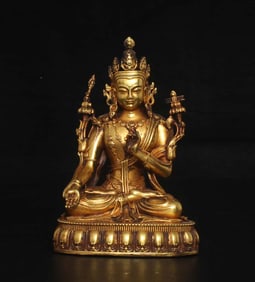 An Exquisite Gilt Bronze Statue of Manjusri