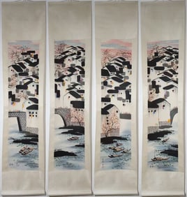 A Chinese Vertical Scroll Ink Painting of Landscape on Paper