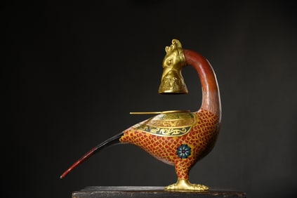 An Exquisite Cloisonne Bird-Shaped Candlestick