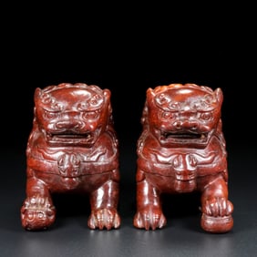 A Pair of Exquisite Archaic Jade Lion Ornament