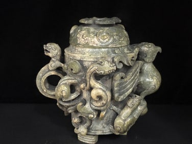 An Exquisite White Jade Dragon and Phoenix Pattern Cup