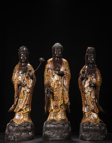 A Set of Fine Cloisonne Lotus Pattern Buddha Statue
