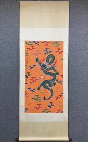 A Chinese Vertical Scroll Ink Painting of Dragon on Silk