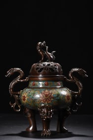 An Exquisite Cloisonne Lotus Pattern Double-Ears and Tripod Censer