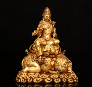 An Exquisite Gilt Bronze Statue of Samantabhadra