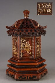An Exquisite Gilt Bronze Landscape Pattern Dragon Pattern Censer