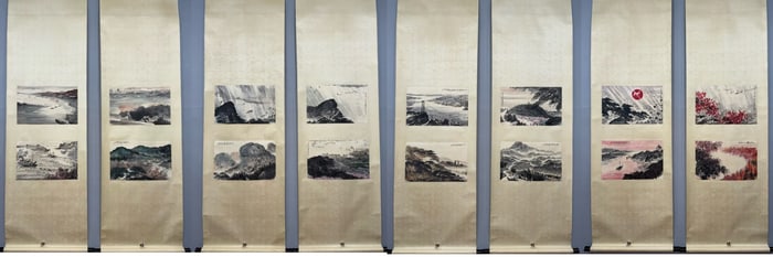 A Chinese Vertical Scroll Ink Painting of Landscape on Paper