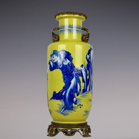 An Exquisite Blue and White Inlaid Bronze Character and Story Pattern Double-Ears Vase