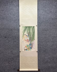 A Chinese Vertical Scroll Ink Painting of Character and Story on Paper