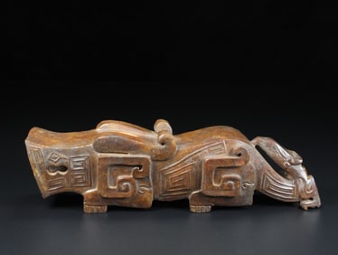 An Exquisite Archaic Jade Tiger Ornament