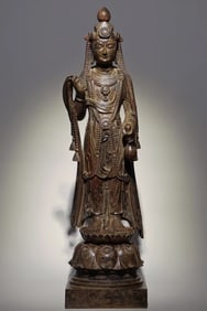 A Fine Limestone carving Painted Color Statue of Bodhisattva