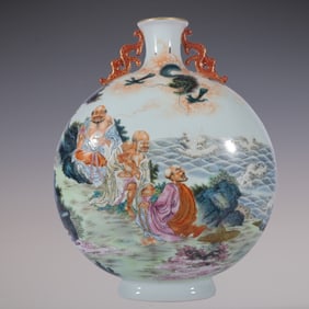 An Exquisite Famille-Rose Character and Story Pattern Double-Ears Vase