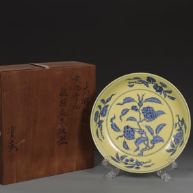 An Exquisite Blue and White Lotus Pattern Flower and Fruit Pattern Plate