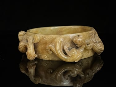 An Exquisite White Jade Dragon and Phoenix Pattern Bracelets