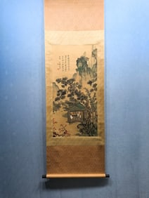 A Chinese Vertical Scroll Ink Painting of Landscape and Figure on Paper