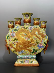 An Exquisite Famille-Rose Painted Gold Bats and Peach Pattern Lotus Pattern Dragon Pattern