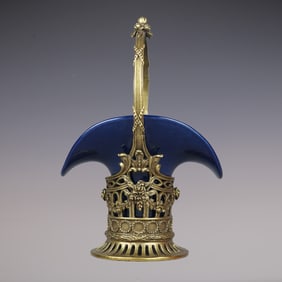 An Exquisite Ji Blue Glazed Inlaid Bronze Flower Pattern Ornament
