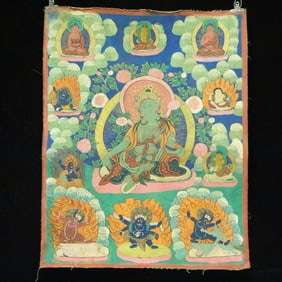 An Exquisite Brocade Painted Color Statue of Tara Tangka