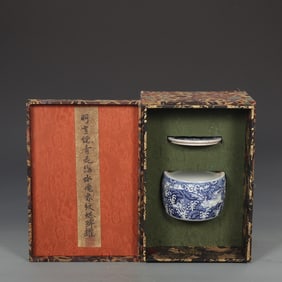 An Exquisite Blue and White Seawater Pattern Auspicious Beast Pattern Jar
