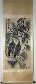 A Chinese Vertical Scroll Ink Painting of Eagle on Paper