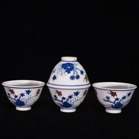 A Set of Fine Doucai Flower and Butterfly Pattern Cup