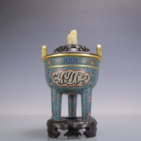 A Exquisite Cloisonne Lotus Pattern Double-Ears and Tripod Censer