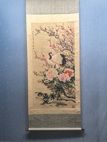 A Chinese Vertical Scroll Ink Painting of Flower and Bird on Paper