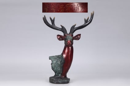 An Exquisite Bronze Deer head Ornament