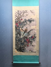 A Chinese Vertical Scroll Ink Painting of Flower and Bird on Paper