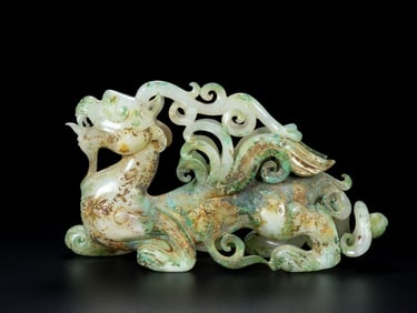 An Exquisite Archaic Jade Auspicious Beast Ornament