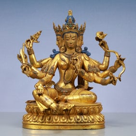 A Exquisite Gilt Bronze Eight-arms Statue of Avalokitesvara