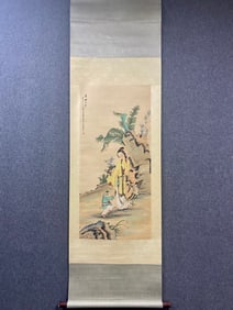 A Chinese Vertical Scroll Ink Painting of Character and Story on Paper
