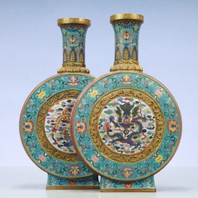 A Exquisite Cloisonne Lotus Pattern Dragon and Phoenix Pattern Vase