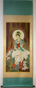 A Chinese Vertical Scroll Ink Painting of Statue of Avalokitesvara on Paper