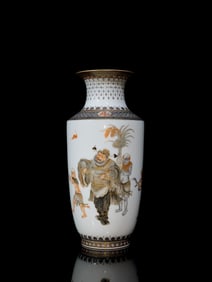 An Exquisite Ink Color Painted Gold Character and Story Pattern with poem Vase