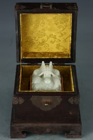 An Exquisite White Jade Inlaid Gems Auspicious Beast Seal