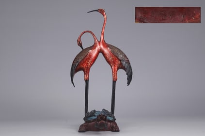 An Exquisite Bronze Crane Turtle Ornament