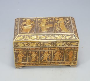 A Exquisite Gilt Silver Lotus Pattern Character and Story Pattern Box