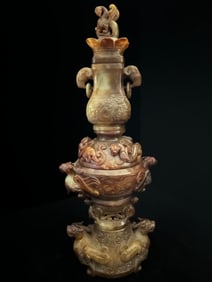 An Exquisite White Jade Chi-Dragon Pattern Vase