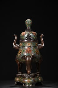 An Exquisite Cloisonne Lotus Pattern Double-Ears and Tripod Censer
