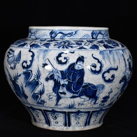 An Exquisite Blue and White Lotus Pattern Character and Story Pattern Jar