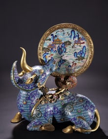 A Exquisite Cloisonne Landscape Pattern Rhinoceros Ornament